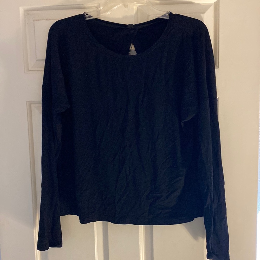 Black open back athletic shirt